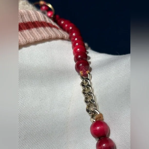 VINTAGE WALBORG bag, 60s/70s ruby red wooden bead clutch/hand bag JAPAN - Picture 7 of 16